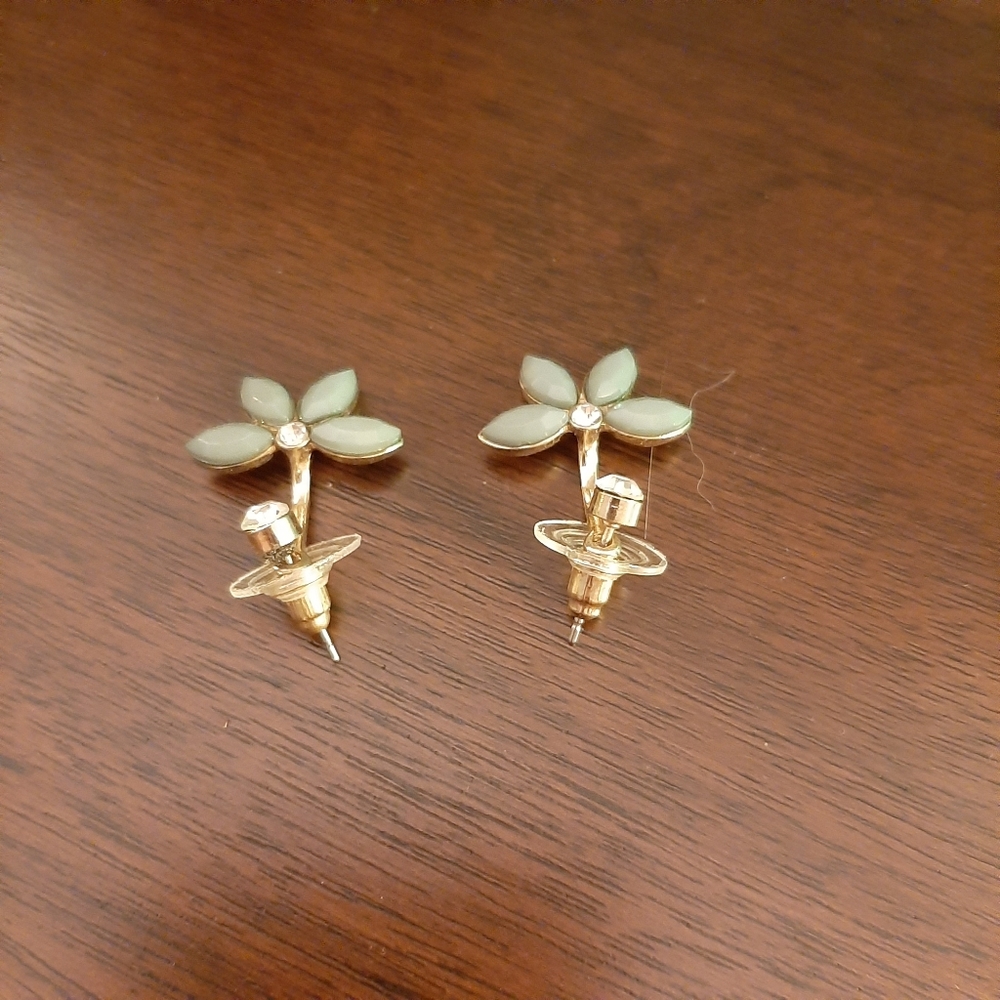 Flower Mint & Gold Colored Earrings